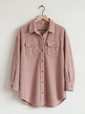 Pilcro by Anthropologie Corduroy Shirt Jacket Small Tan Long Shacket Elbow Patch